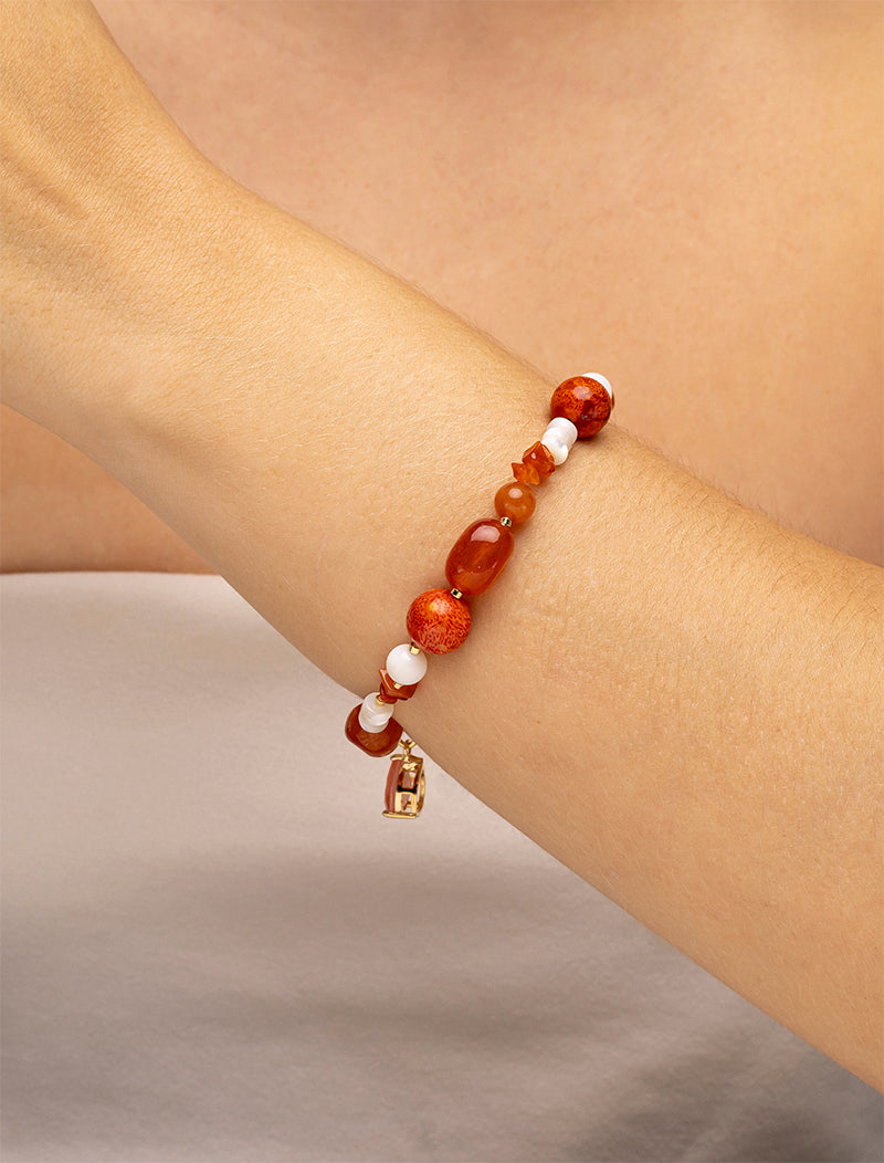 Pulseira Pingentes Banho Ouro 18k Pedras Madrepérolas