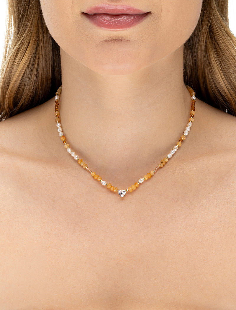 Colar Choker Pingente Coração Banho Ouro 18k Cristal Jade