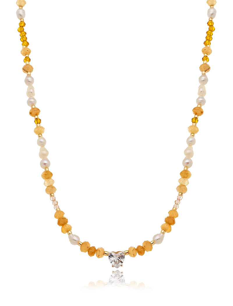 Colar Choker Pingente Coração Banho Ouro 18k Cristal Jade