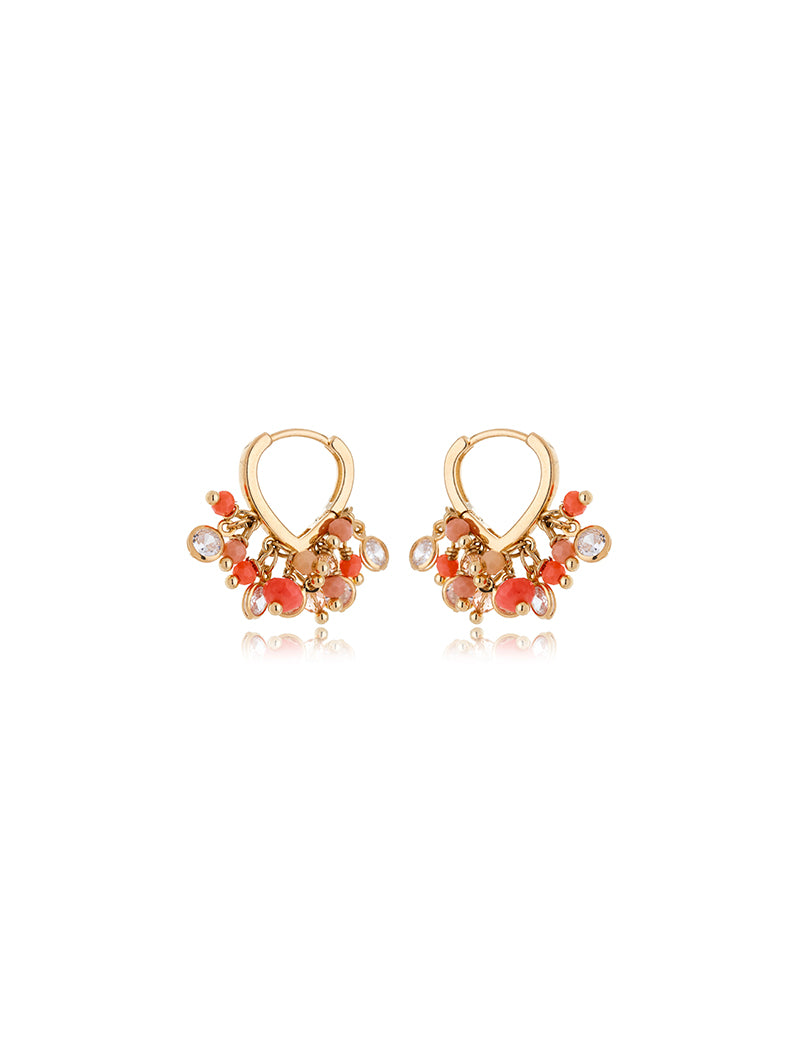 Brinco Sunset Argola Coração Click Banho Ouro 18k Cristal Jade