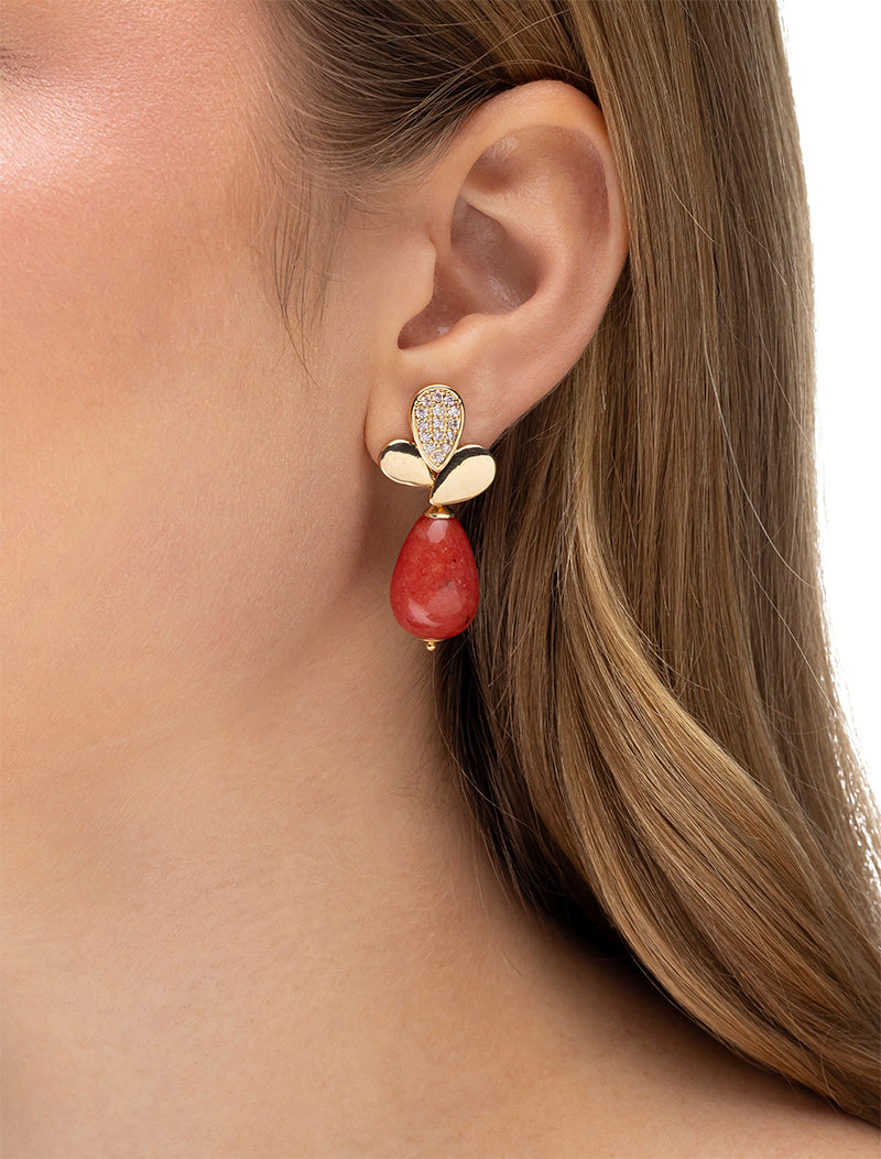 Brinco Base Gotas Lisas Cravejada Banho Ouro 18k Jade