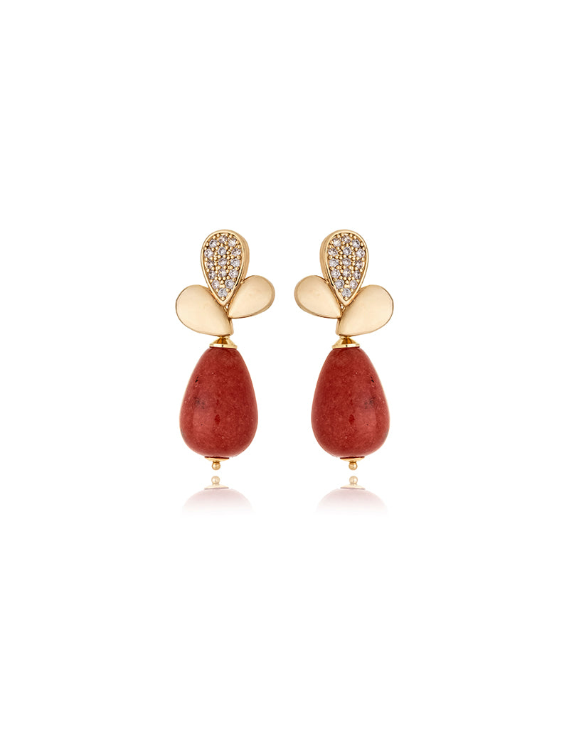 Brinco Base Gotas Lisas Cravejada Banho Ouro 18k Jade