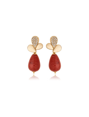 Brinco Base Gotas Lisas Cravejada Banho Ouro 18k Jade