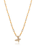 Colar Borboleta Cravejada Banho Ouro 18k Pérola Barroca