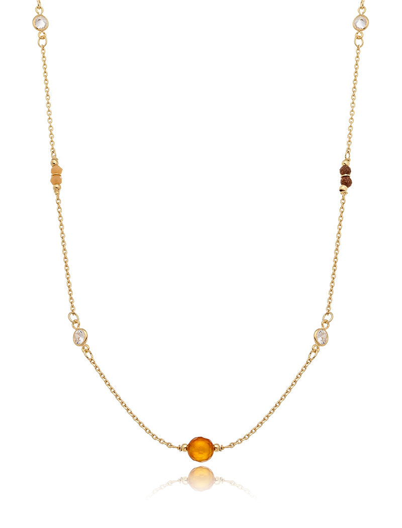 Colar Longo Pontos de Luz Banho Ouro 18k Cristal Jade