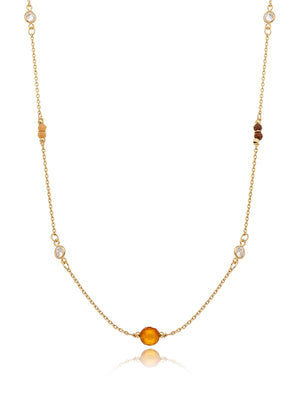 Colar Longo Pontos de Luz Banho Ouro 18k Cristal Jade