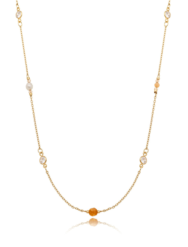 Colar Longo Pedrinhas Banho Ouro 18k Cristal Jade