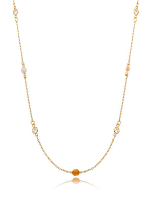 Colar Longo Pedrinhas Banho Ouro 18k Cristal Jade