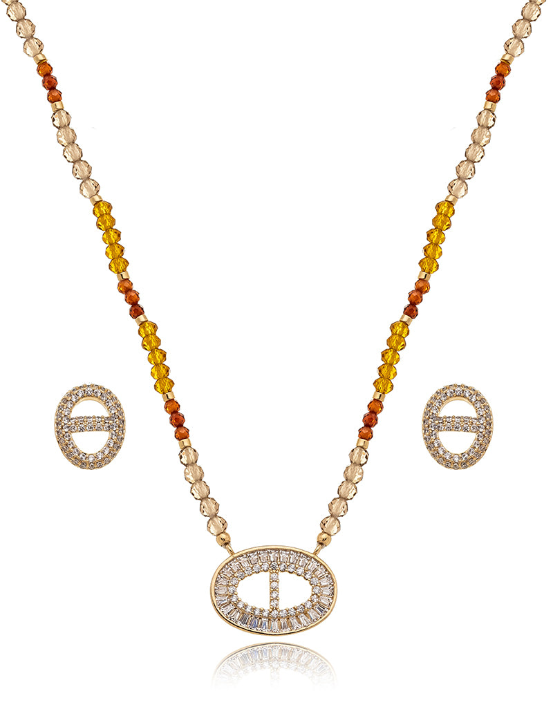 Conjunto Pingente Banho Ouro 18k Cristais