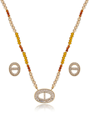 Conjunto Pingente Banho Ouro 18k Cristais