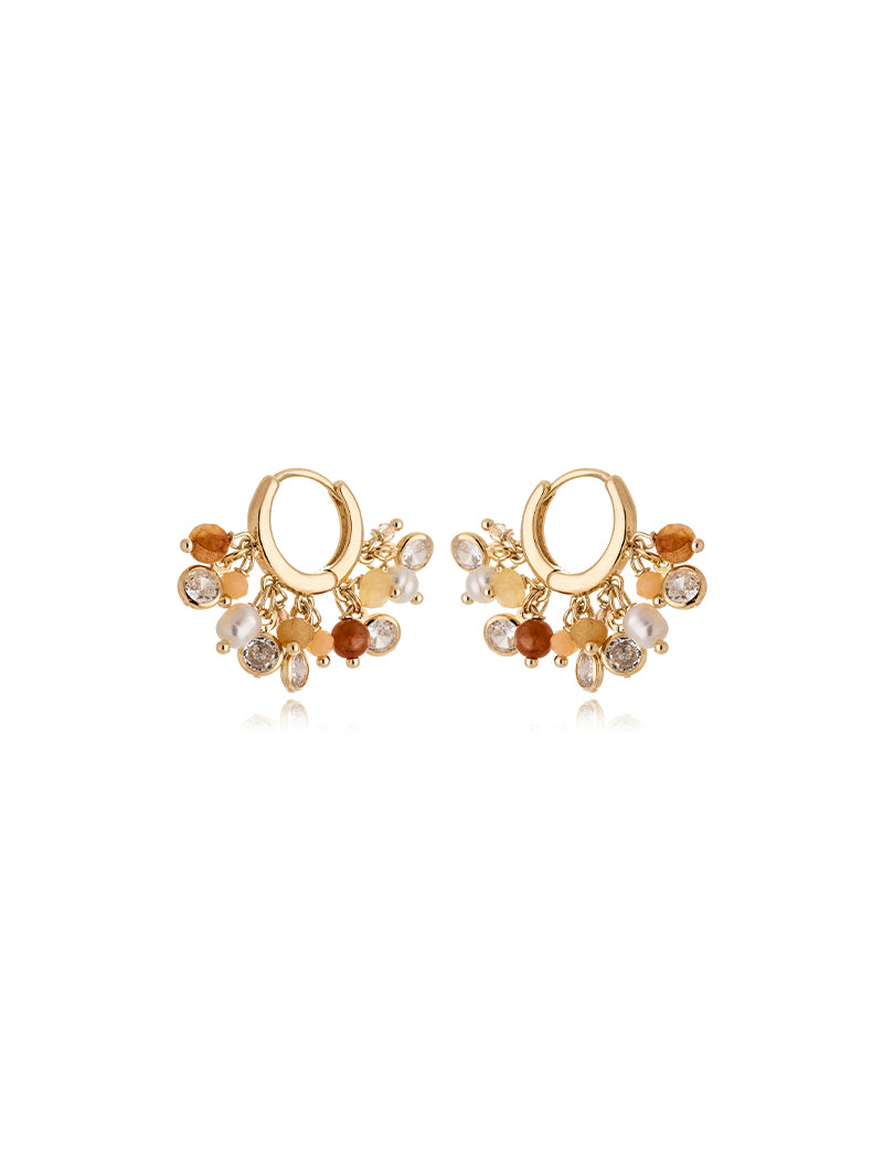 Brinco Click Cacho Banho Ouro 18k Cristal Jade