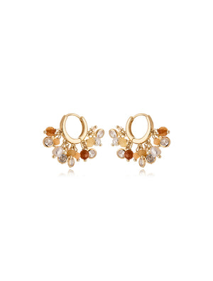 Brinco Click Cacho Banho Ouro 18k Cristal Jade