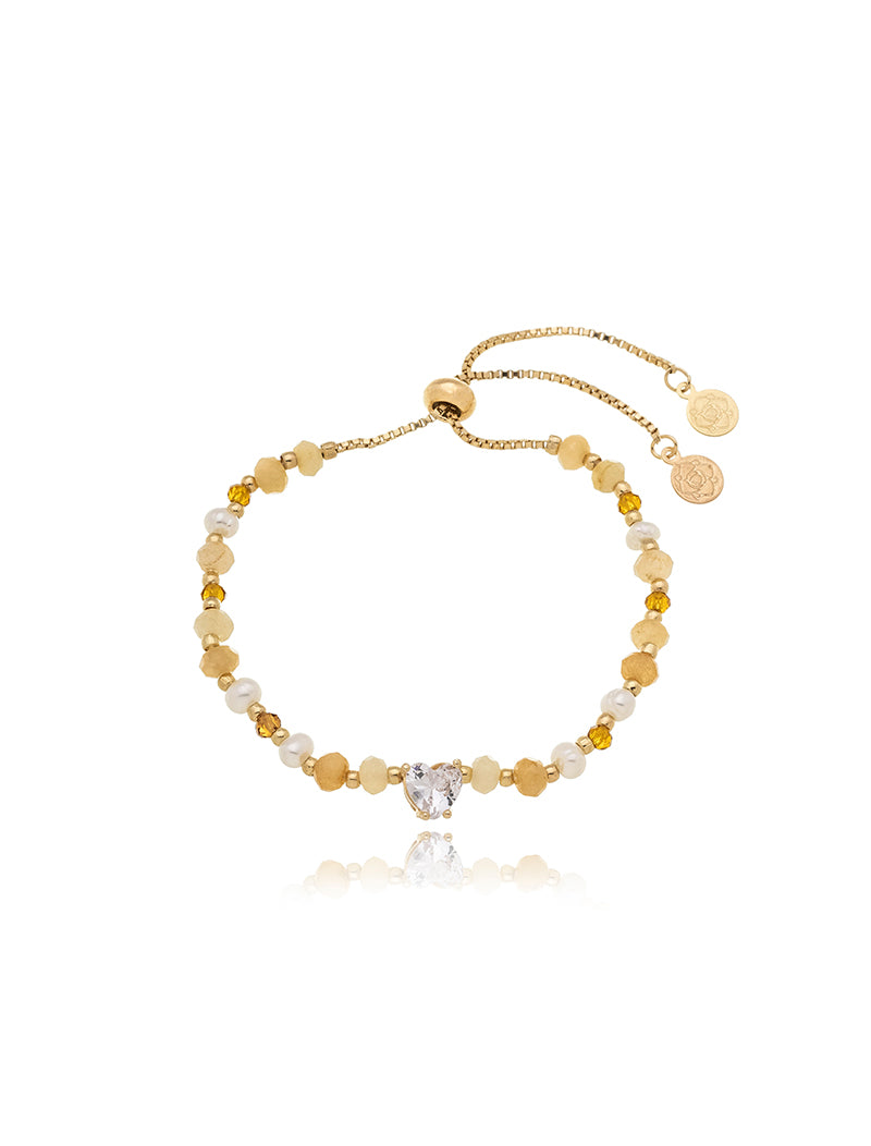 Pulseira Infantil Ajustável Coração Banho Ouro 18k Jade Zircônia