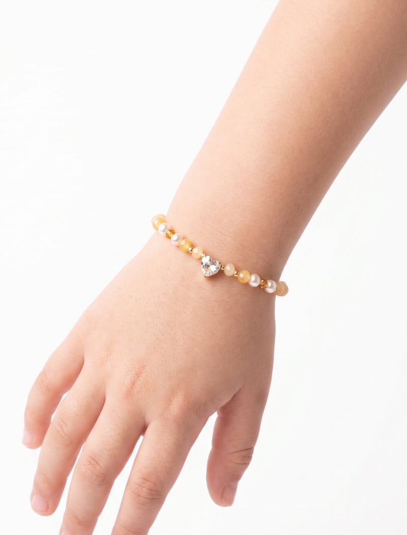 Pulseira Infantil Ajustável Coração Banho Ouro 18k Jade Zircônia