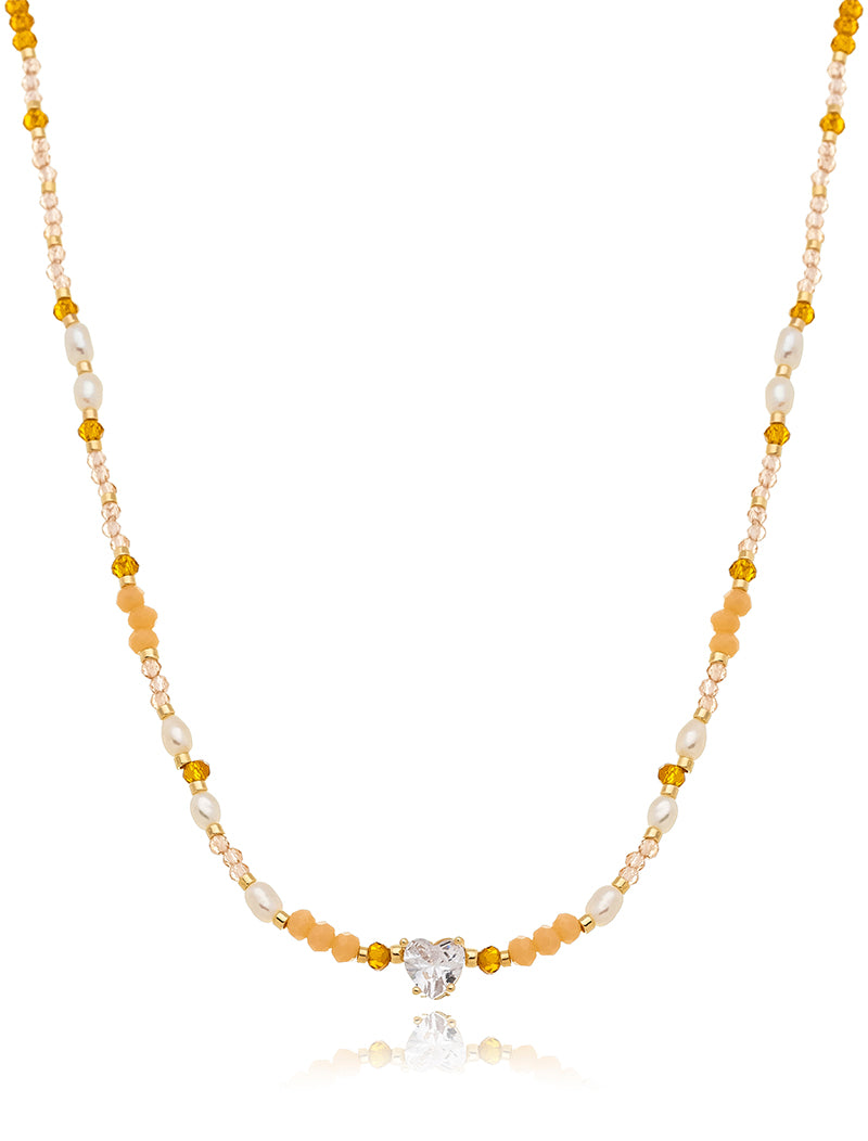 Colar Infantil Coração Banho Ouro 18k Jade Zircônia