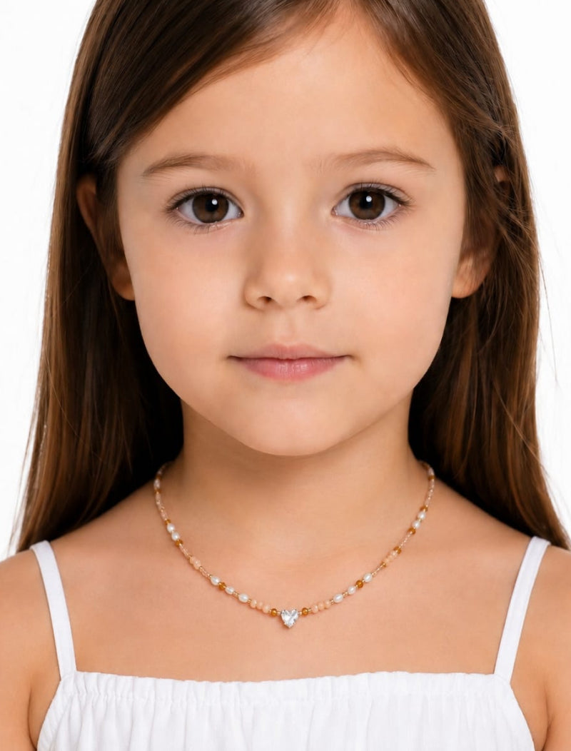 Colar Infantil Coração Banho Ouro 18k Jade Zircônia