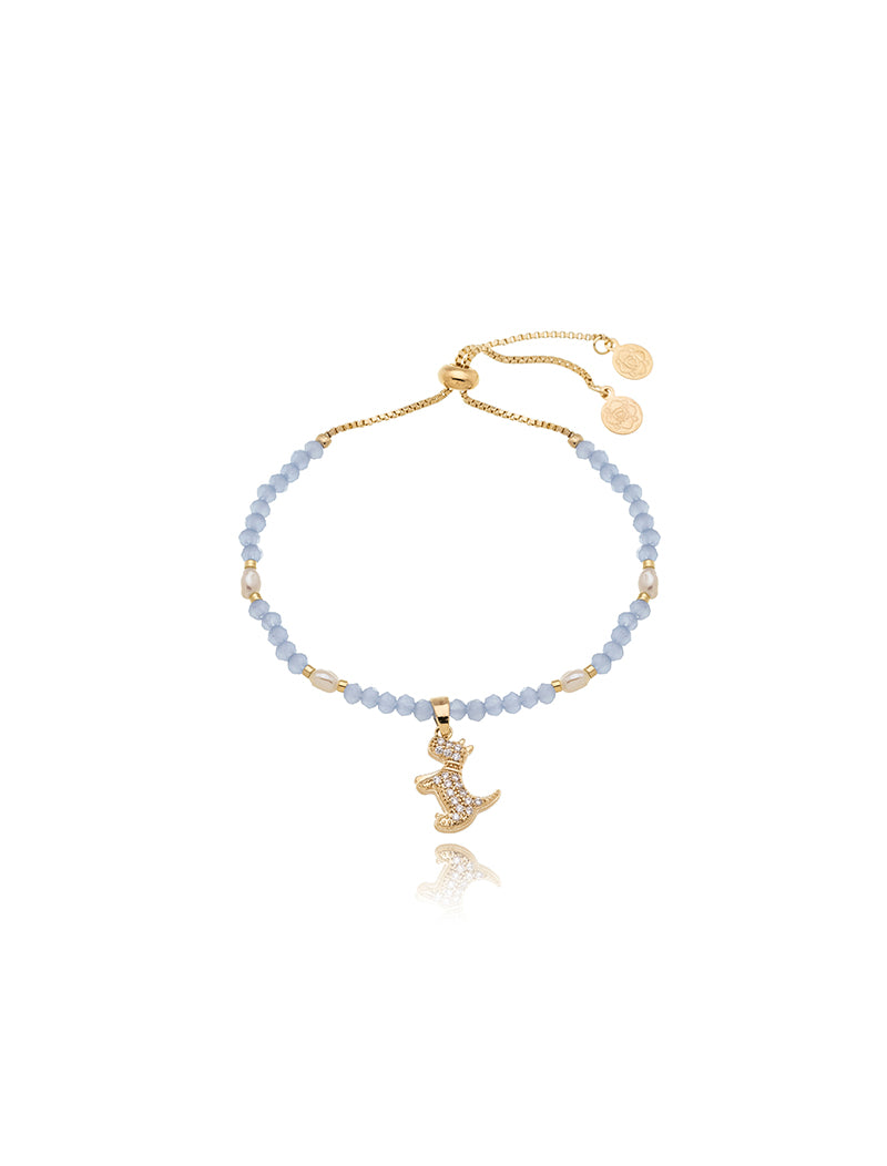 Pulseira Infantil Ajustável Cachorro Banho Ouro 18k Cristal Pérola
