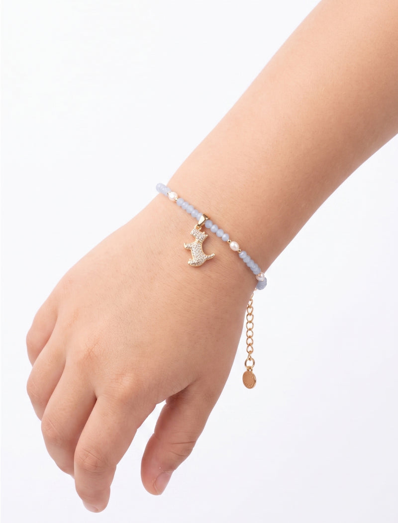Pulseira Infantil Ajustável Cachorro Banho Ouro 18k Cristal Pérola