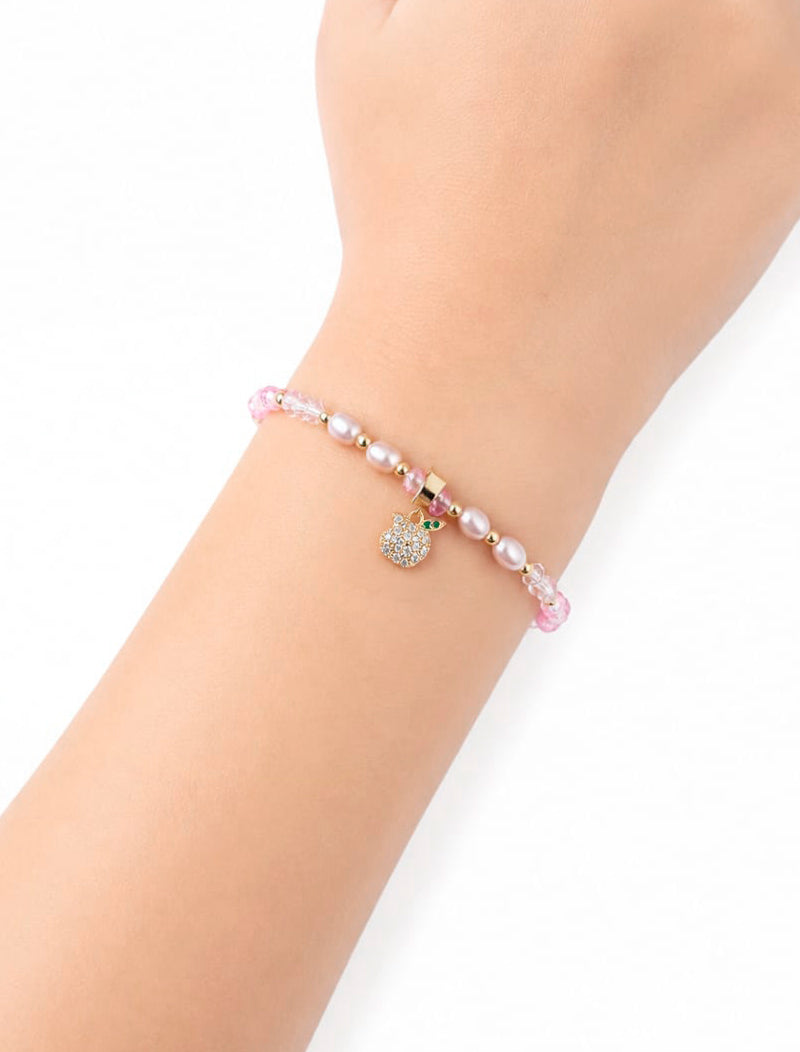 Pulseira Ajustável PIngente Maçã Cravejada Banho Ouro 18K Cristal Zircônia