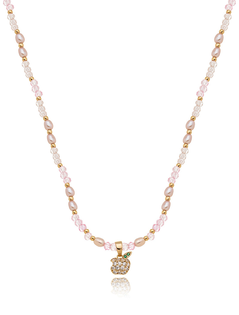 Colar Infantil Pingente Maçã Cravejada Banho Ouro 18k Cristal Zircônia