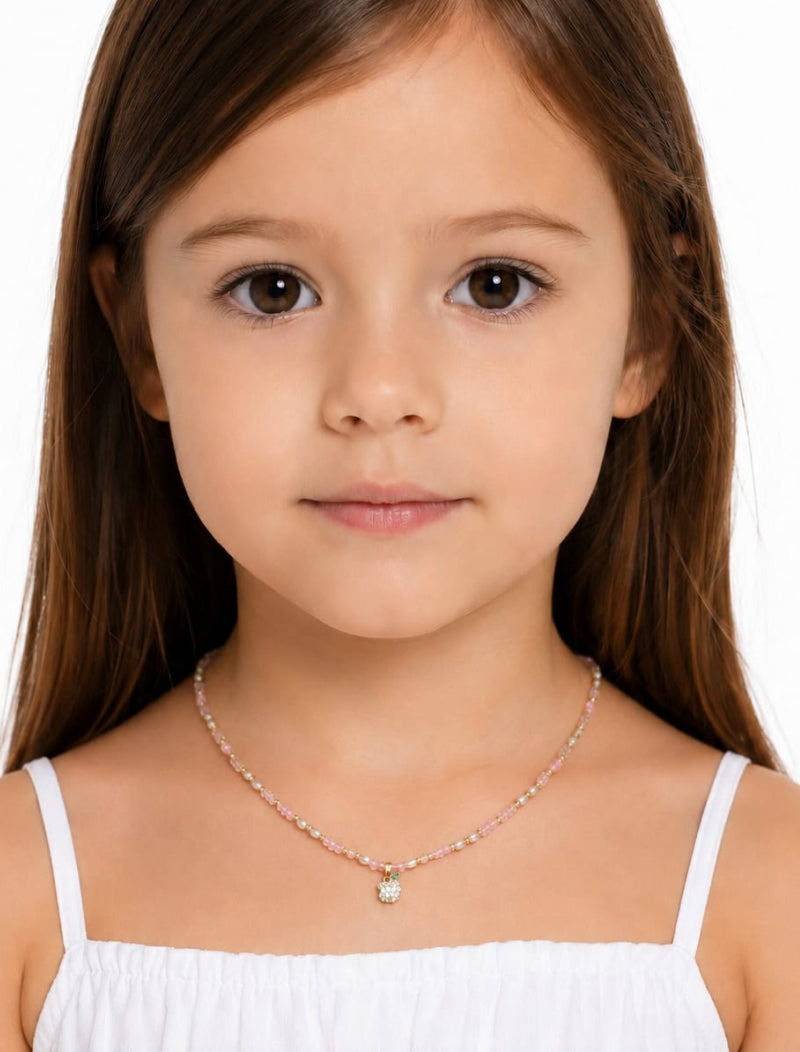 Colar Infantil Pingente Maçã Cravejada Banho Ouro 18k Cristal Zircônia