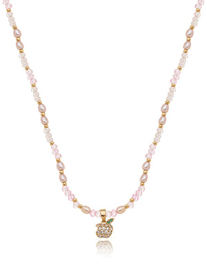 Colar Infantil Pingente Maçã Cravejada Banho Ouro 18k Cristal Zircônia