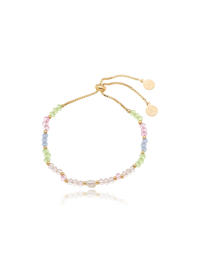 Pulseira Infantil Ajustável Banho Ouro 18k Cristal Colorido