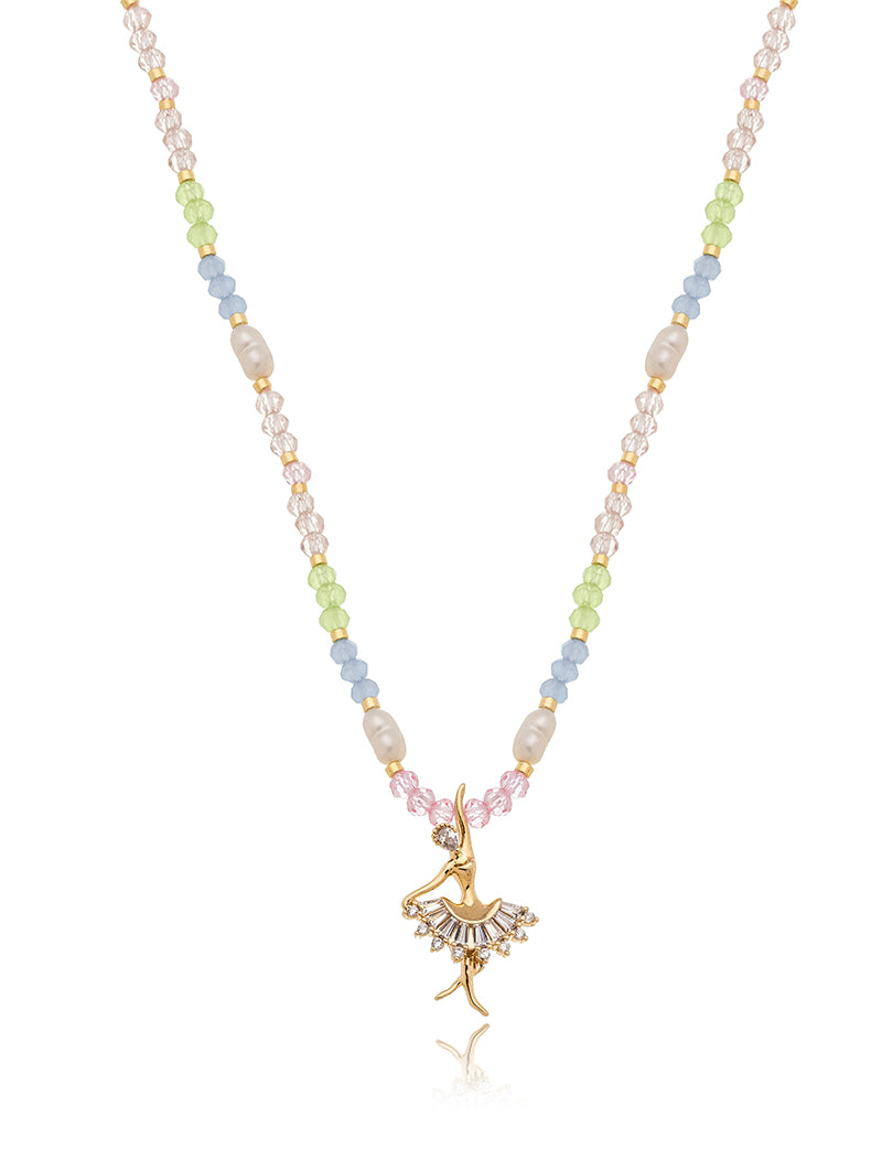 Colar Infantil Bailarina Cravejada Banho Ouro 18k Cristal Colorido