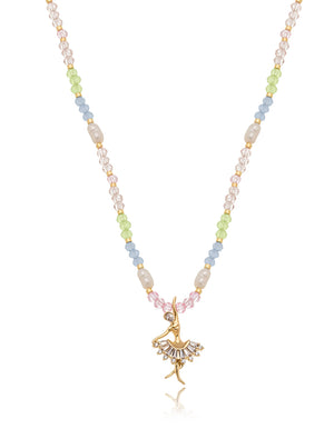 Colar Infantil Bailarina Cravejada Banho Ouro 18k Cristal Colorido
