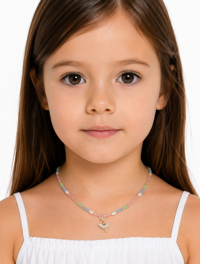 Colar Infantil Bailarina Cravejada Banho Ouro 18k Cristal Colorido