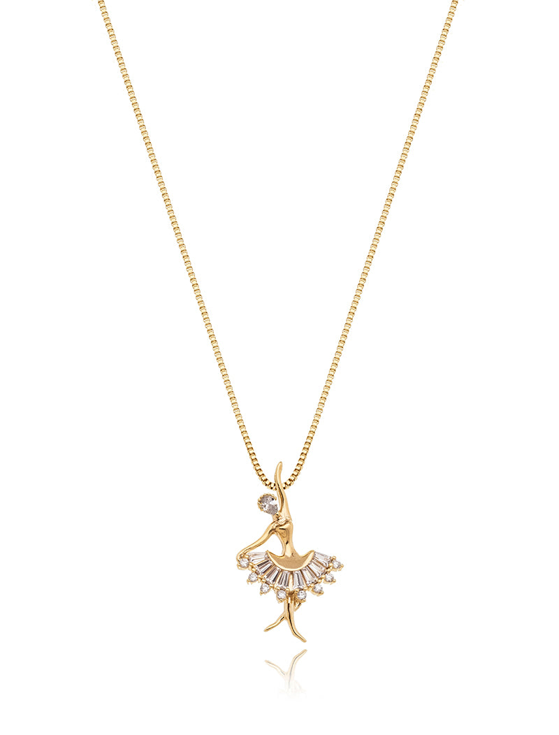 Colar Infantil Bailarina Cravejada Banho Ouro 18k