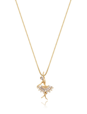 Colar Infantil Bailarina Cravejada Banho Ouro 18k