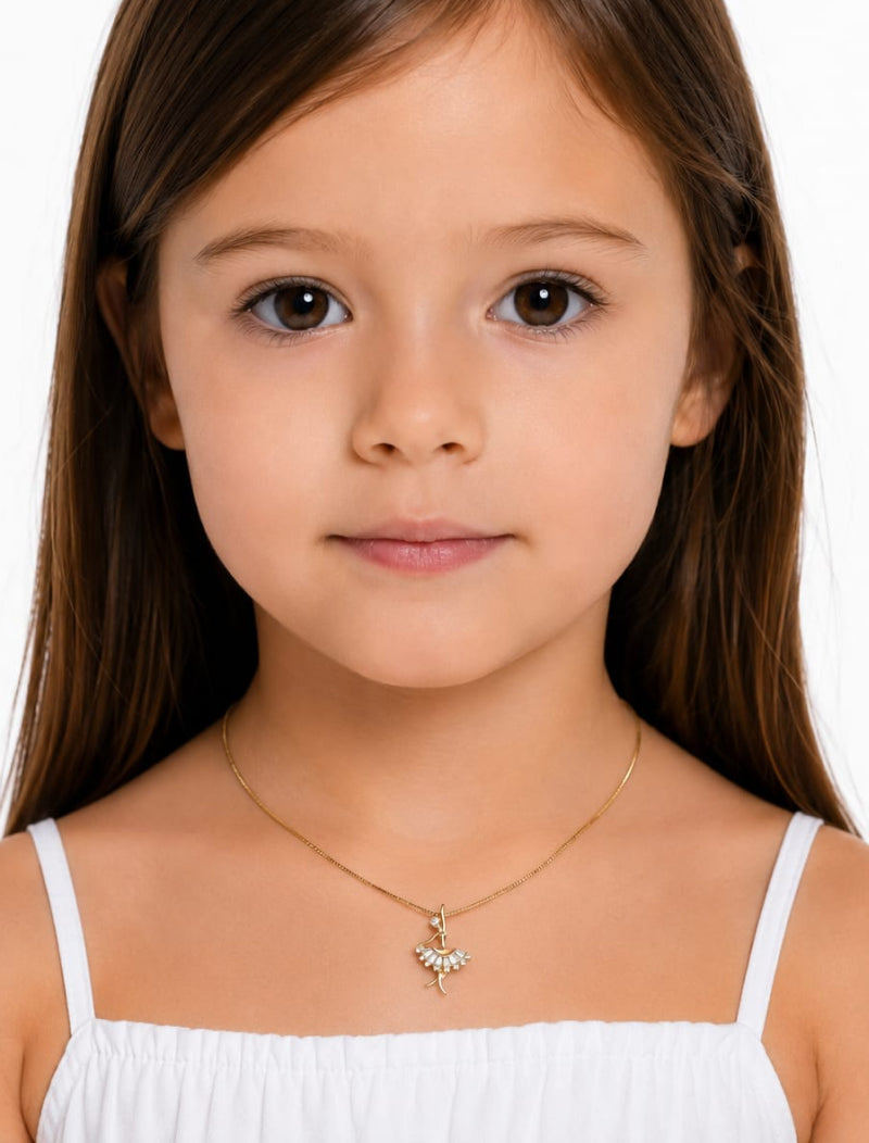 Colar Infantil Bailarina Cravejada Banho Ouro 18k
