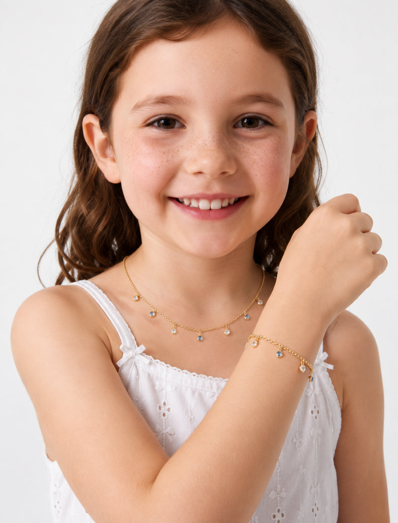 Colar Infantil Pontos De Luz Corações Banho Ouro 18k Zircônias