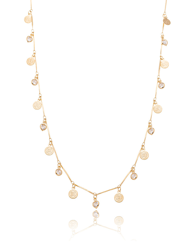 Colar Infantil Coração Flor Banho Ouro 18K