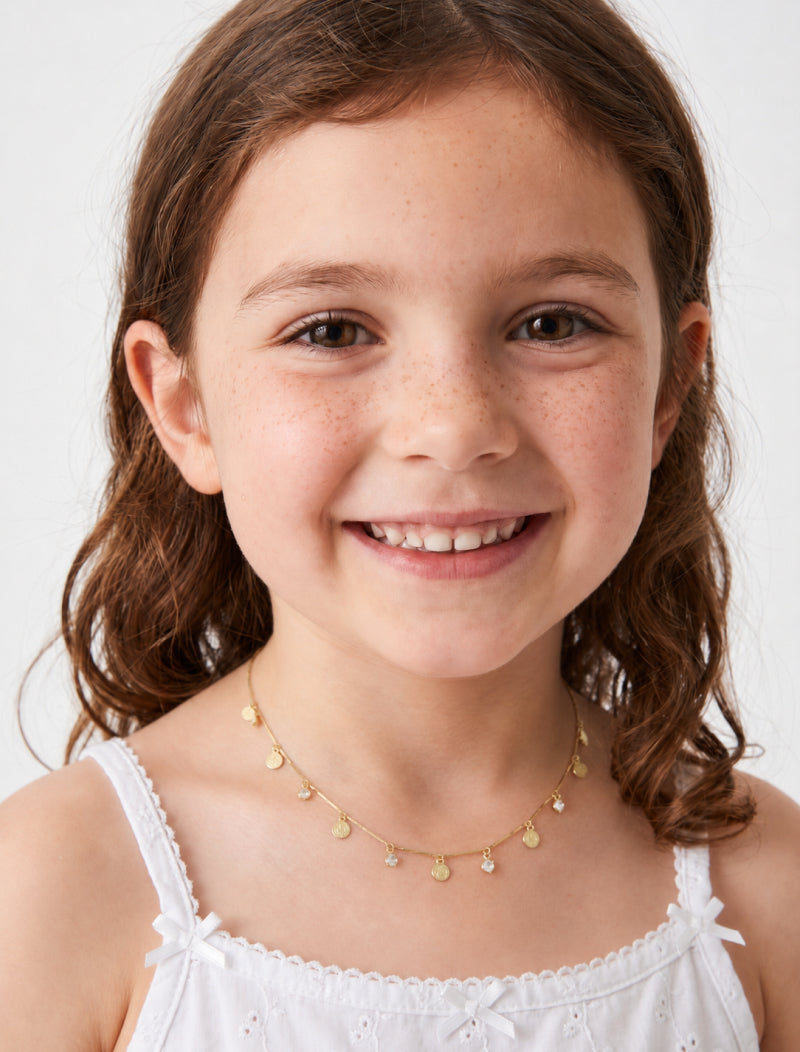 Colar Infantil Coração Flor Banho Ouro 18K