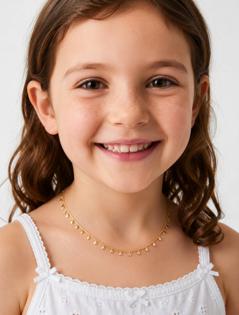 Colar Infantil Liso Gotinhas Banho Ouro 18K