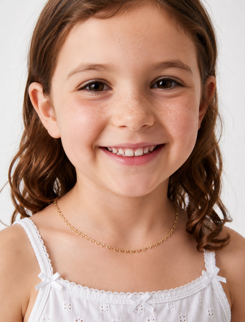 Colar Choker Infantil Liso Coração Banho Ouro 18k