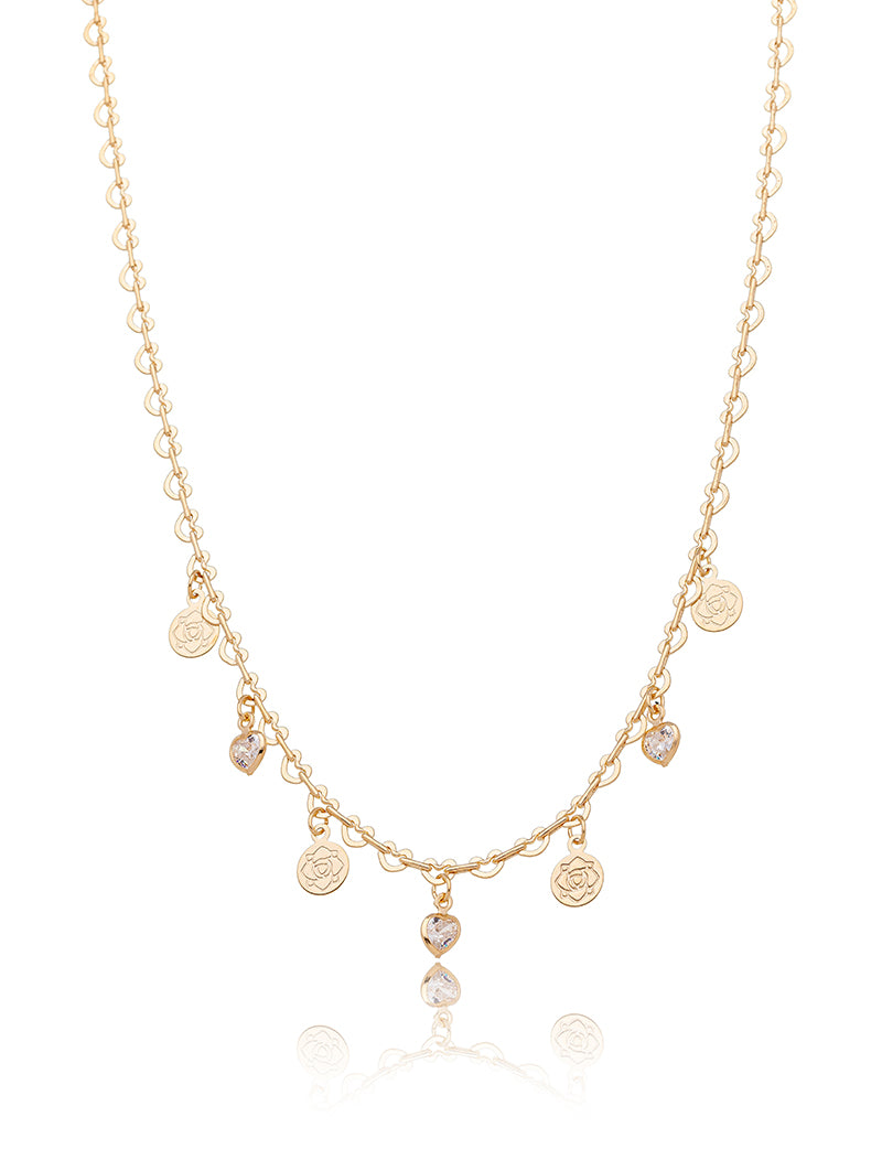 Colar Infantil Coração Banho Ouro 18k Cristal