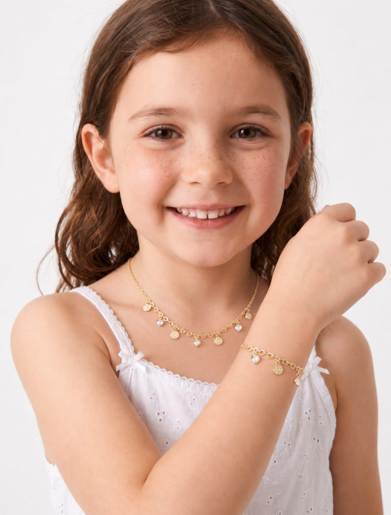 Colar Infantil Coração Banho Ouro 18k Cristal