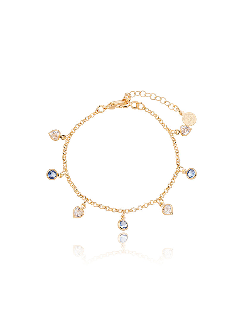 Pulseira Infantil Pontos De Luz Corações Banho Ouro 18k Zircônia