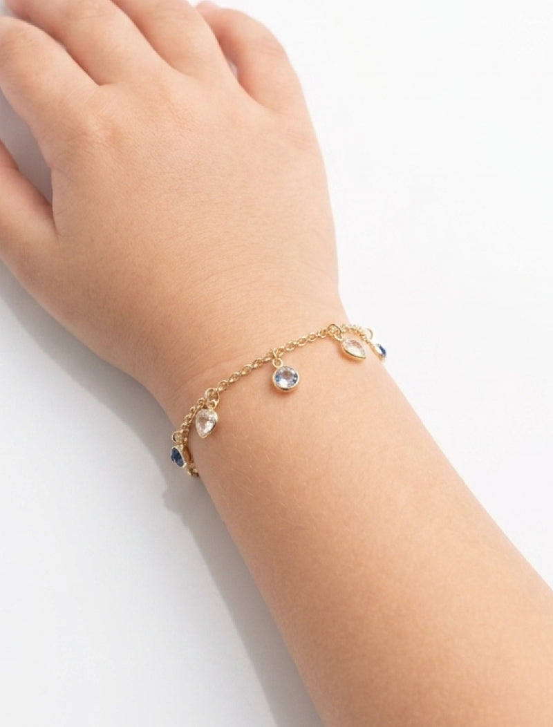 Pulseira Infantil Pontos De Luz Corações Banho Ouro 18k Zircônia