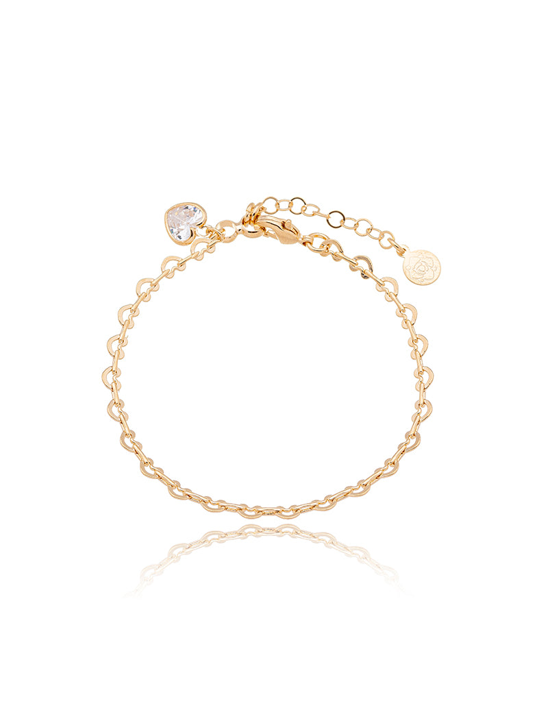 Pulseira Infantil Elos Coração Banho Ouro 18K