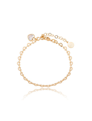Pulseira Infantil Elos Coração Banho Ouro 18K