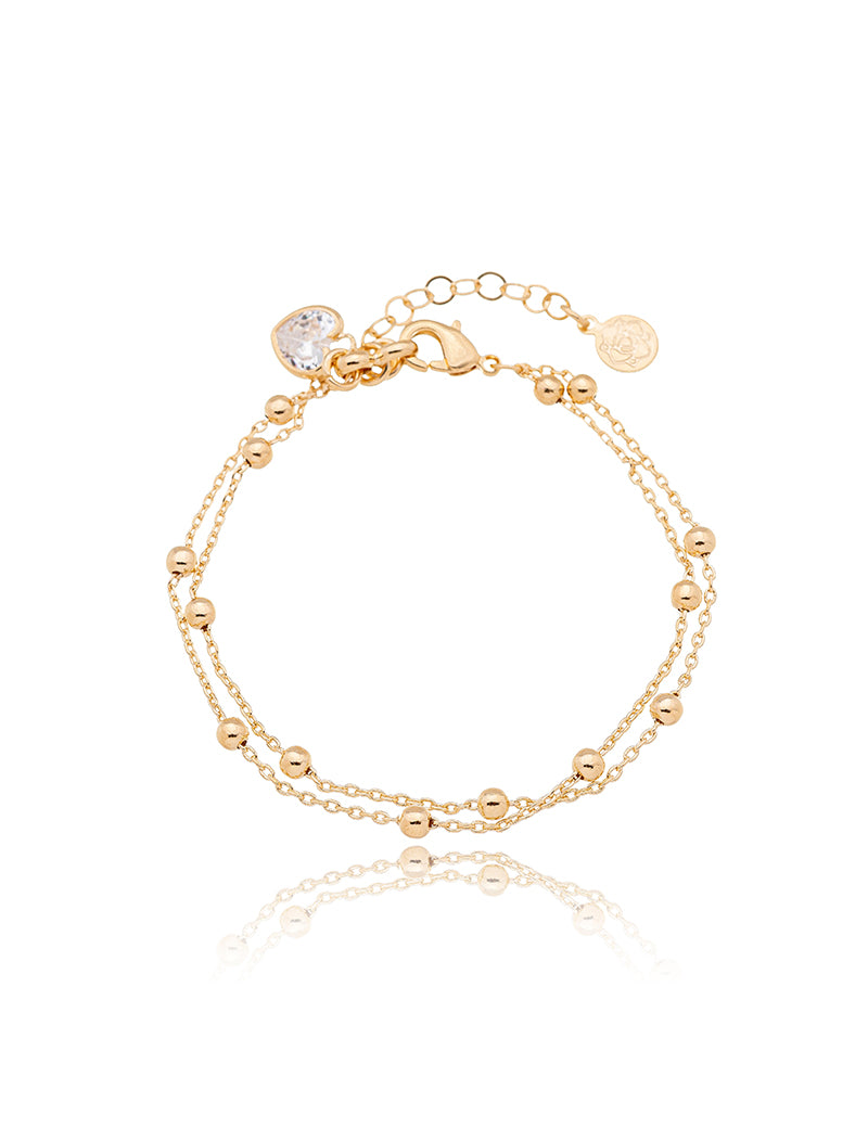 Pulseira Infantil Bolinhas Coração Banho Ouro 18k Zircônia
