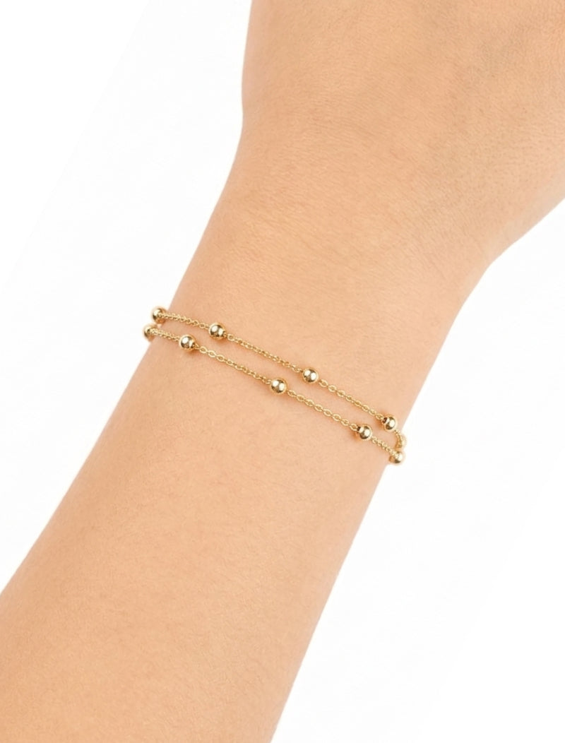 Pulseira Infantil Bolinhas Coração Banho Ouro 18k Zircônia