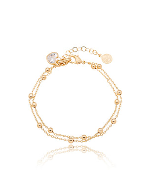 Pulseira Infantil Bolinhas Coração Banho Ouro 18k Zircônia
