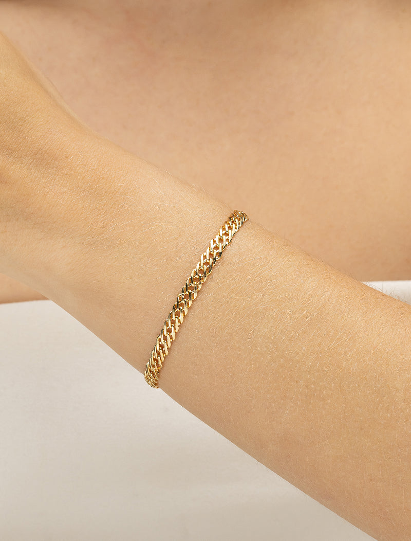 Pulseira Elos Duplos Groumet Banho Ouro 18k