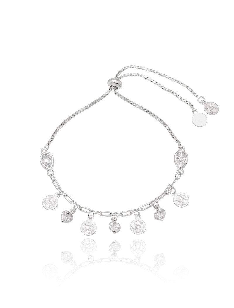 Pulseira Ajustável Gota Coração Banho Ródio
