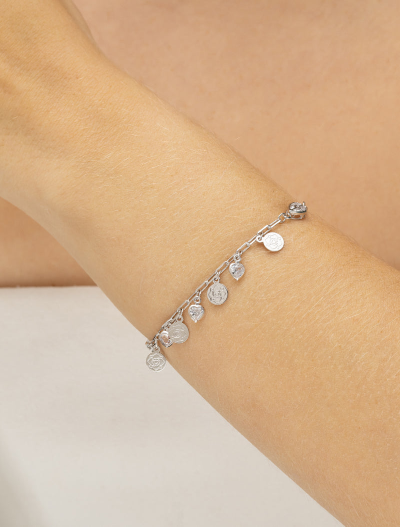 Pulseira Ajustável Gota Coração Banho Ródio